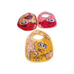 Sesame Street Terry Bibs - Baby Elmo, Big Bird Loop Closure 7.5 W × 9 L, Infant